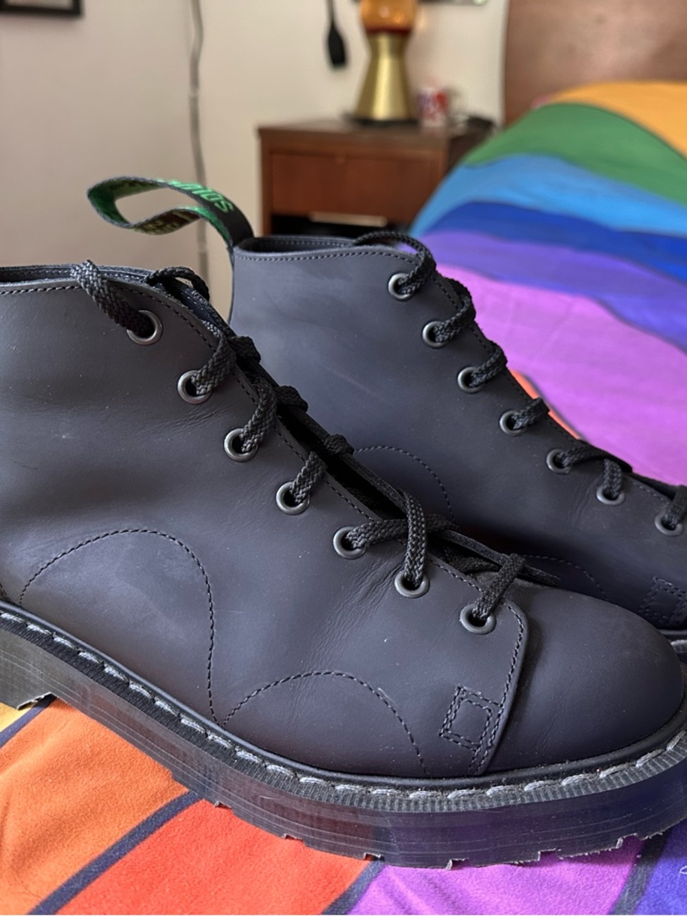 SOLOVAIR GREASY BLACK LEATHER MONKEY BOOT sz 7 US